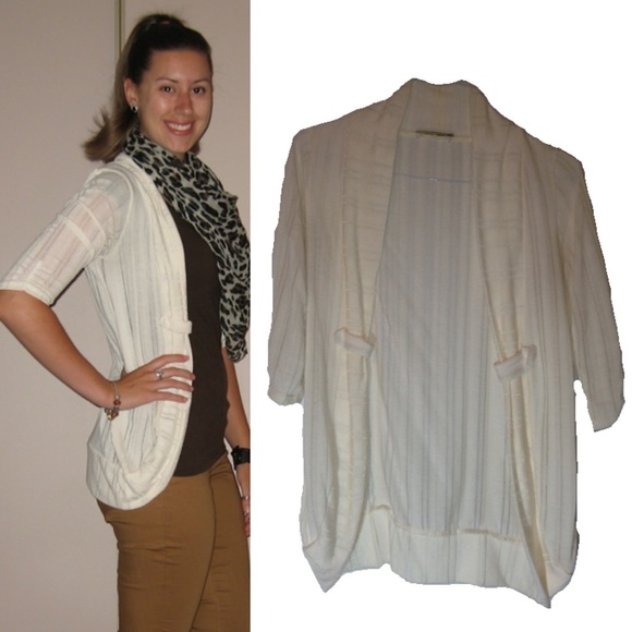 Cream open-front draped cardigan - Picture 5 of 5